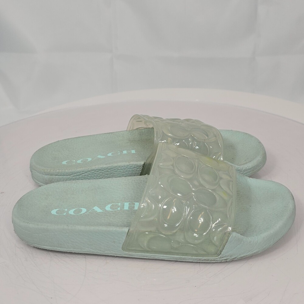Coach Unna Light Teal Signature Sport Slide/Slides Women 6 Jelly Flip Flops Spot - Picture 6 of 16